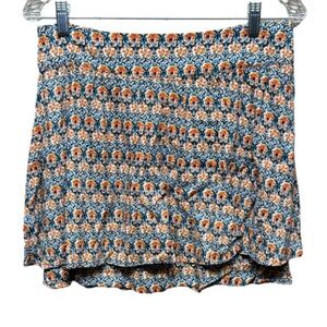 Harlowe & Graham NWT Orange and Blue Print Tiered Mini Skirt Size Medium